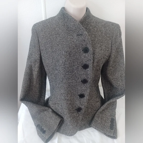 Lauren Ralph Lauren Sz 8 Tweed Lined Wool Blend Jacket Blazer Asymmetrical - Picture 2 of 5